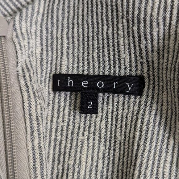 Theory Silk Fit & Flare Sleeveless V Neck Dress Soft Linen Stripe Women's Size 2 - Picture 3 of 8